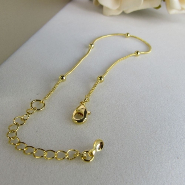 Pulseira Corrente Lisa com Bolinhas Banhado em Ouro 18k - Dourado