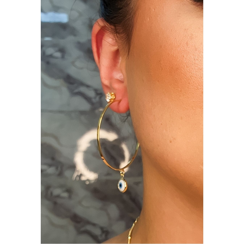 Brinco Argola Média Olho Grego Banhado em Ouro 18k - Dourado