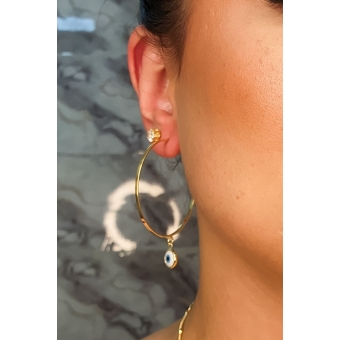 Brinco Argola Média Olho Grego Banhado em Ouro 18k