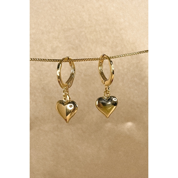 Brinco Argolinha com Coração Grande Banhado em Ouro 18k - Dourado