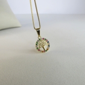 Colar Com Pingente De Circulo Da Árvore Da Vida Com Zircônia Colorida Banhado em Ouro 18k - Dourado
