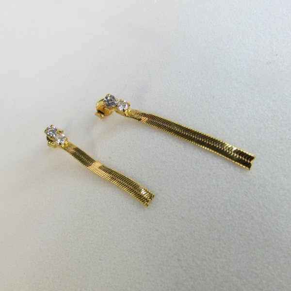 Brinco de Fita com Zircônia Banhado em Ouro 18k - Dourado