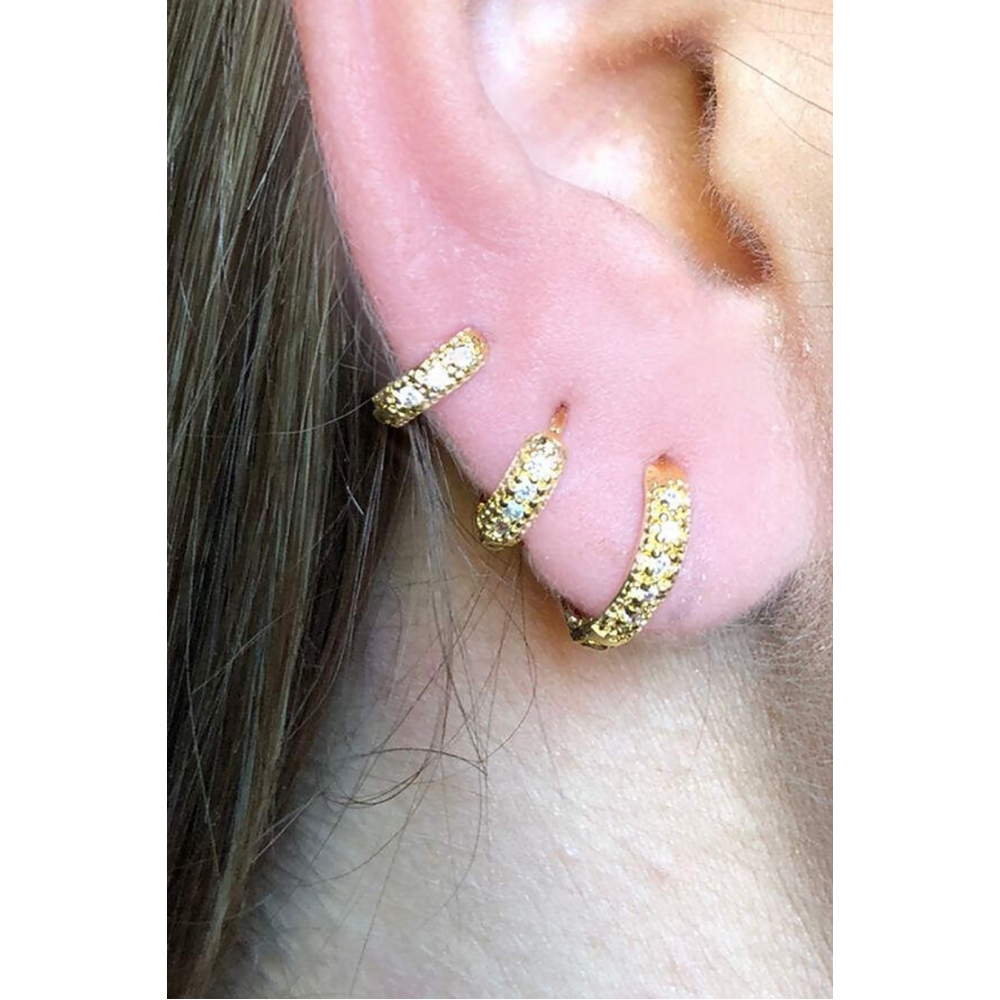 Trio de Argolinhas Com Zirconia Banhado em Ouro 18k - Dourado