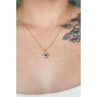 Colar Pingente Olho Grego com Zircônia Multicolor Banhado em Ouro 18k
