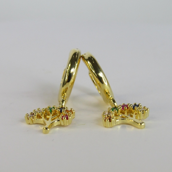 Brinco Argolinha De Árvore da Vida Banhado em Ouro 18k - Dourado