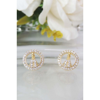 Brinco Mini Zircônias de Nossa Senhora Banhado em Ouro 18k