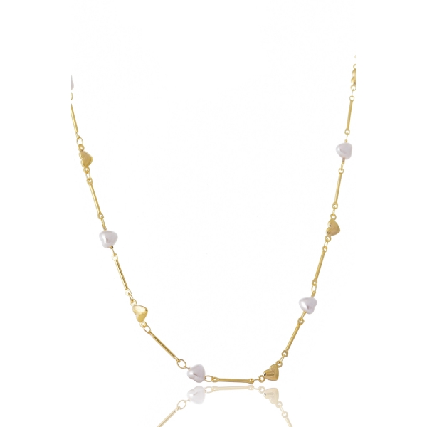 Colar com Pérolas de Coração Banhado em Ouro 18k - Dourado