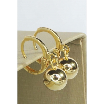 Brinco Argolinha Pequena com Bola Dourada Banhado em Ouro 18k