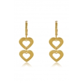 Brinco Argolinha com Dois Corações Vazados Banhado em Ouro 18k - Dourado