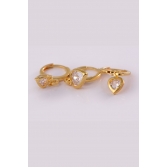 Trio Argolinha Coração de Zircônia Banhado em Ouro 18k - Dourado
