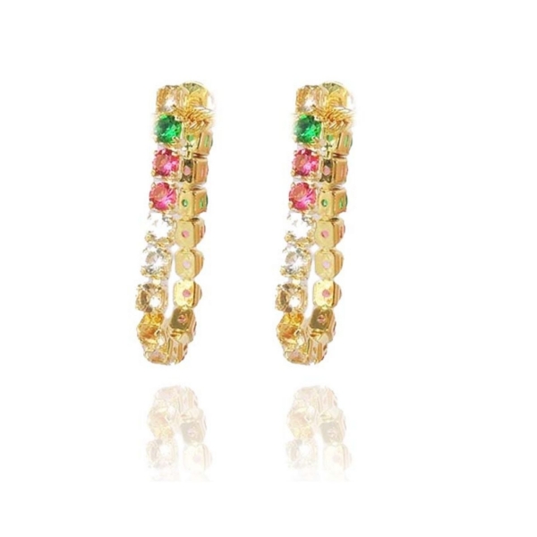 Brinco Corrente de Zircônias Coloridas Sortidas Banhado em Ouro 18k - Dourado