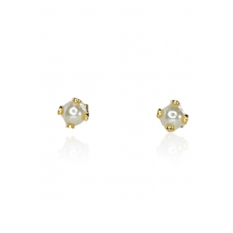 Brinco Pequeno de Pérola Trabalhado Banhado em Ouro 18k