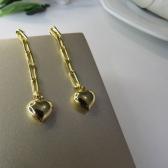 Brinco Corrente Elo com Coração na Ponta Banhado em Ouro 18k - Dourado