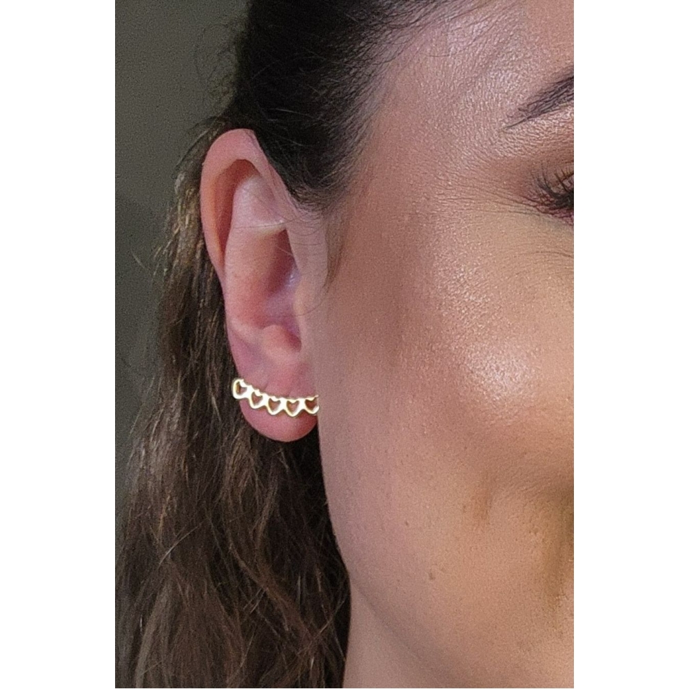 Brinco Ear Cuff Mini Corações Vazados Banhado em Ouro 18k - Dourado