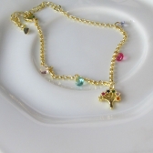 Pulseira Árvore da Vida Com Zircônias Coloridas Banhado em Ouro 18k - Dourado