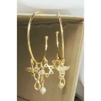 Brinco Argola Médio com Pingente Esotéricos Banhado em Ouro 18k