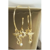 Brinco Argola Médio com Pingente Esotéricos Banhado em Ouro 18k - Dourado