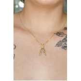 Colar Nossa Senhora Com Zircônias Azuis Banhado em Ouro 18k - Dourado