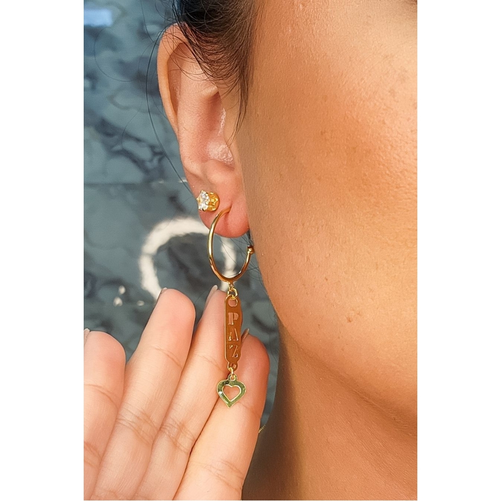 Brinco Argola Médio com Pingente Esotéricos Banhado em Ouro 18k - Dourado