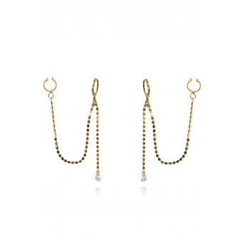 Brinco Argolinha Corrente com Ponto de Luz e Piercing Fake Banhado em Ouro 18k