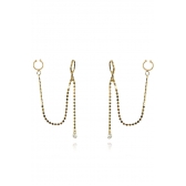 Brinco Argolinha Corrente com Ponto de Luz e Piercing Fake Banhado em Ouro 18k - Dourado