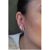 Brinco Pequeno Retangular Banhado em Ródio Branco - Branco