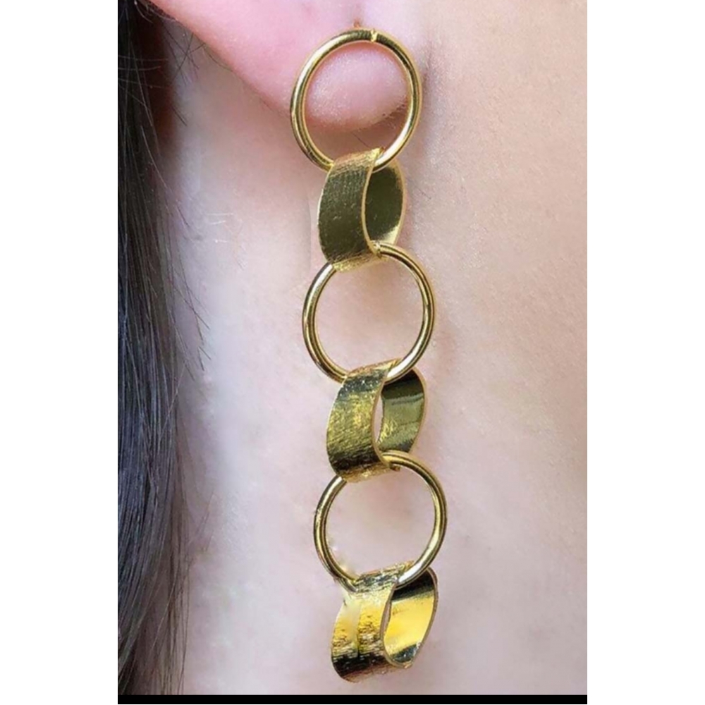 Brinco Grande de Círculos Interligados Banhado em Ouro 18k - Dourado