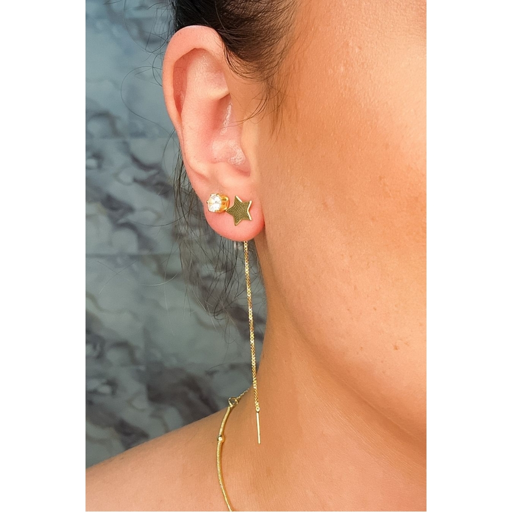 Brinco de Fio Com Estrela Banhado em Ouro 18k - Dourado