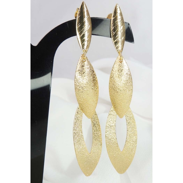 Brinco Grande de Folhas Sobrepostas Banhado em Ouro 18k - Dourado