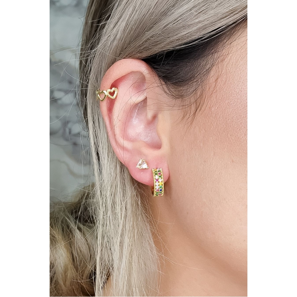 Brinco Argolinha Com Micro Zircônias Coloridas Banhado em Ouro 18k - Dourado