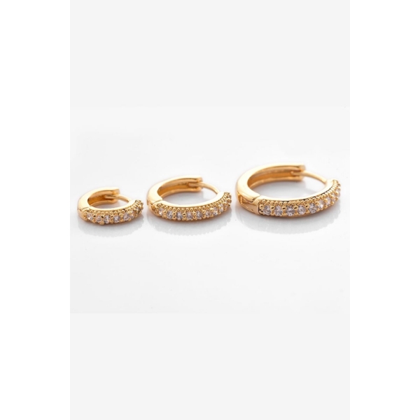 Trio de Brincos de Argolinha com Fio Lateral Banhado em Ouro 18k - Dourado