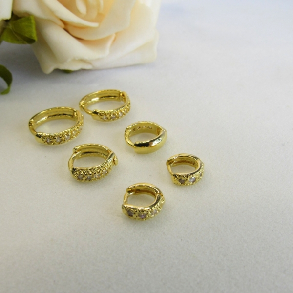 Trio de Argolinhas Com Zirconia Banhado em Ouro 18k - Dourado