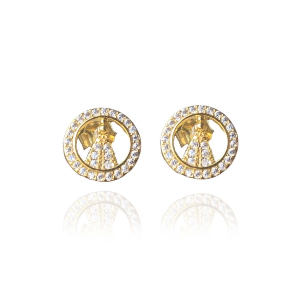 Brinco Mini Zircônias de Nossa Senhora Banhado em Ouro 18k - Dourado