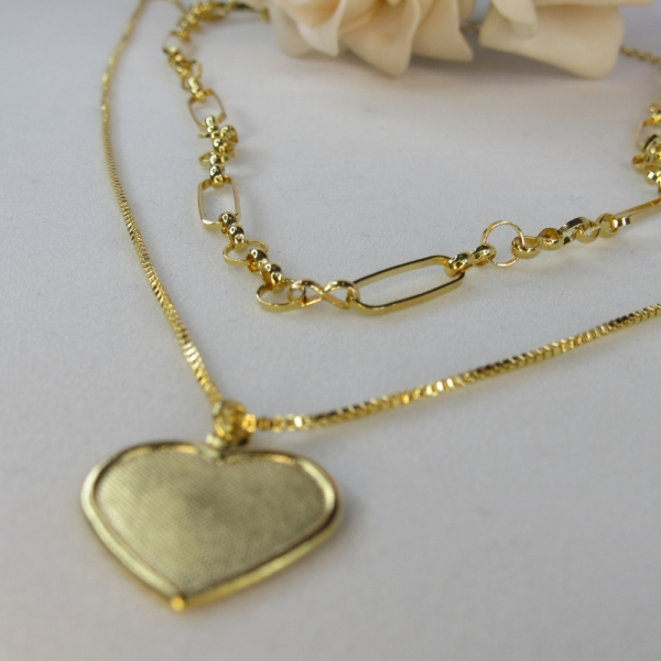 Colar Duplo com Coração Banhado em Ouro 18k - Dourado