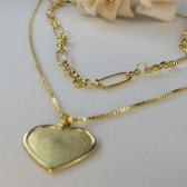 Colar Duplo com Coração Banhado em Ouro 18k - Dourado