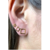 Trio de Brincos Quadrados Banhado em Ouro 18k - Dourado