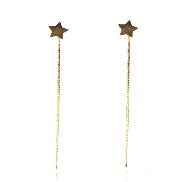 Brinco de Fio Com Estrela Banhado em Ouro 18k - Dourado