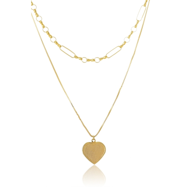 Colar Duplo com Coração Banhado em Ouro 18k - Dourado