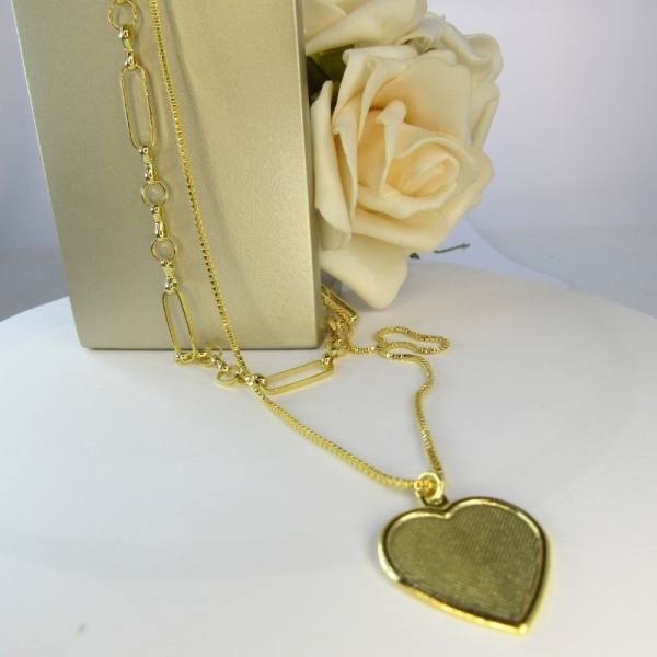 Colar Duplo com Coração Banhado em Ouro 18k - Dourado