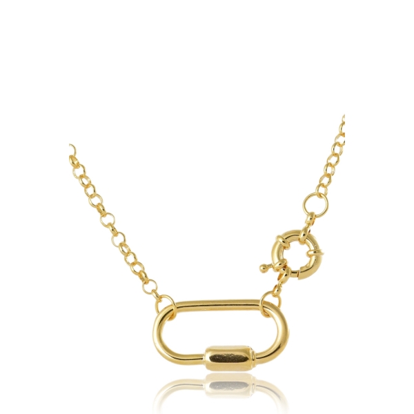Colar Corrente de Elo Largo com Fecho Boia e Mosquetão Banhado em Ouro 18k - Dourado