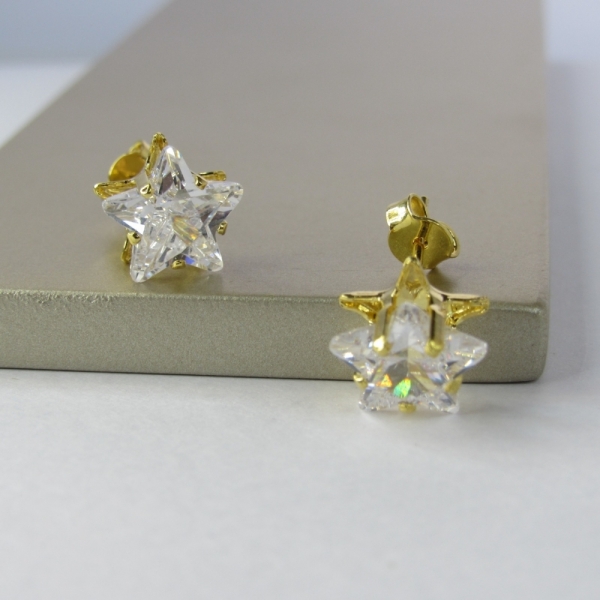 Brinco Estrela Grande com Zircônia Banhado em Ouro 18k - Dourado