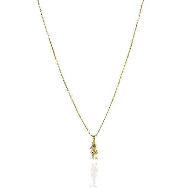 Colar Pingente Menino com Zircônia Colorida Banhado em Ouro 18k - Dourado