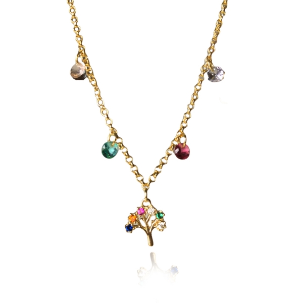 Pulseira Árvore da Vida Com Zircônias Coloridas Banhado em Ouro 18k - Dourado