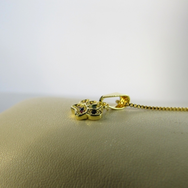 Colar Pingente Patinha De Cachorro Colorida Banhado em Ouro 18k - Dourado