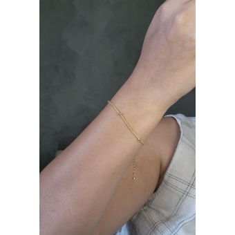 Pulseira Corrente Lisa com Bolinhas Banhado em Ouro 18k