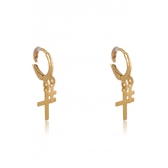 Brinco Argolinha Pequena Dupla Cruz Banhado em Ouro 18k - Dourado