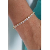 Pulseira Elos Redondos Com Faixa de Zircônia Banhado em Ouro 18k - Dourado