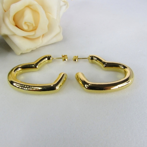 Brinco Argola de Coração Grossa Banhado em Ouro 18k - Dourado