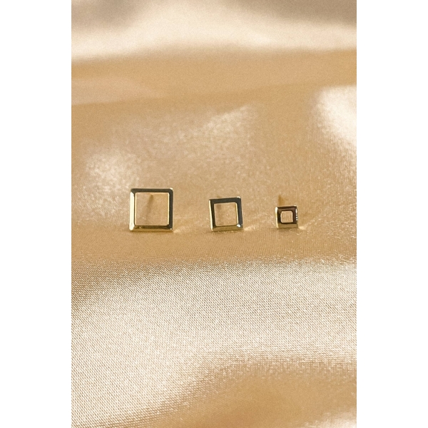 Trio de Brincos Quadrados Banhado em Ouro 18k - Dourado