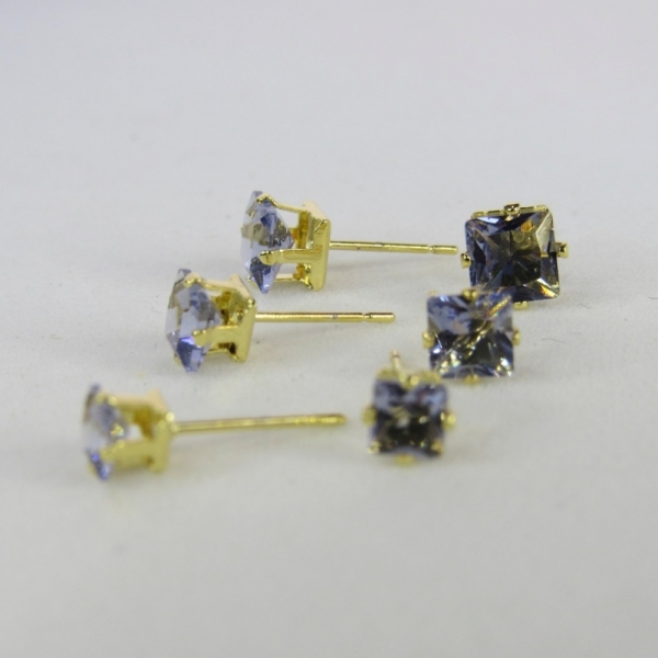 Trio de Zircônia Quadrada Lavanda Banhado em Ouro 18k - Dourado